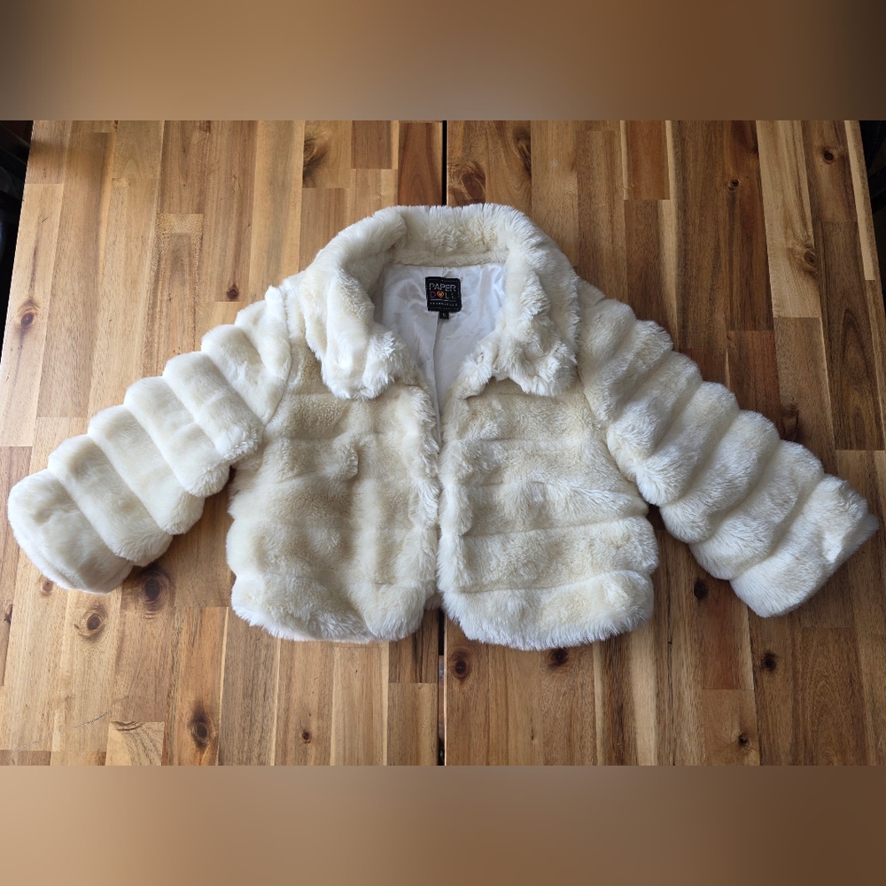 Kids White Faux Fur Coat.